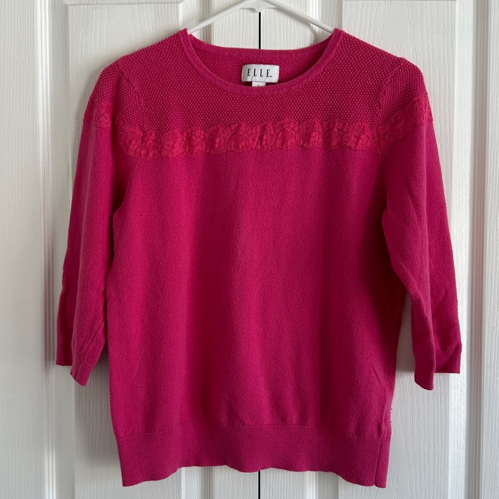 ELLE Hot Pink Lace Detail Sweater
